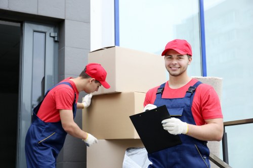 Commercial moving equipment and office items ready for transport in Finsburypark