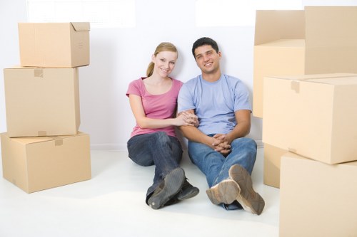 IT equipment and office furniture prepared for transport during an office move