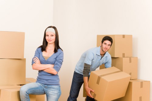 Packed office furniture prepared for a business relocation